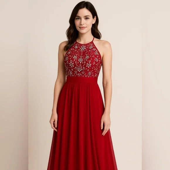 RED Embellished Plated Jeweled Prom Gown B. Darlin - Picture 3 of 15